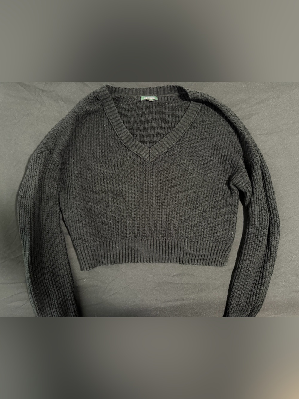 wild fable Black Ribbed V-Neck Cropped Women's Sweater